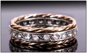 Ladies 9ct Two Tone Gold Diamond Set Full Eternity Ring. Fully Hallmarked, Ring Size P. 4 grams.