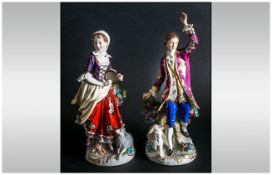 SItzendorf Very Fine Pair of Hand Painted Porcelain Figures, Dressed In 18th Century Costume. Top