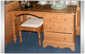 Modern Waxed Pine Dressing Table with 3 drawers and bespoke removable glass top. With matching