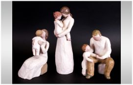 Willow Tree Hand Carved and Painted Wooden Sculptures by Artist Susan Lordi ( 3 ) Items In Total.