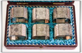 Victorian Boxed Set of Six Silver Plated Napkin Holders. c.1880-1900. All In Good Condition.