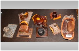 Eight Various Wood Inkwells & One Blotter, Treenwork & Root Inkwells