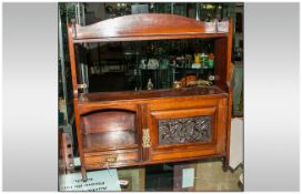 Edwardian Mahogany Hanging Wall Smokers Cabinet with a Single Carved Door and Drawer. Enclosed