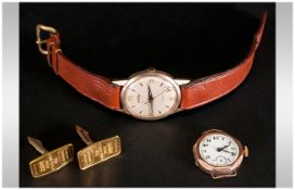 Gents 9ct Gold Roamer Wristwatch Together With a Ladies Watch And A Pair Of Cufflinks.