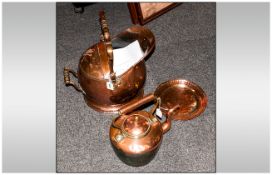 Collection Of Copperware Comprising Antique Copper Kettle. Coal Scuttle & Antique Copper Embossed