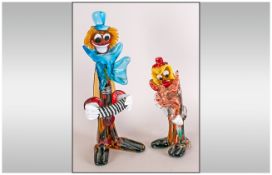 Murano Glass 1960's Multi-Coloured Clown Figures, 2 in total. 14.5'' & 10'' in height.