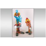 Murano Glass 1960's Multi-Coloured Clown Figures, 2 in total. 14.5'' & 10'' in height.