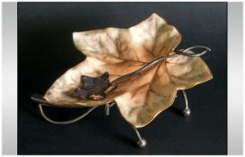 Royal Worcester Blush Ivory Leaf Dish, Raised on a Silver Plated Naturalistic Branch Stand. Date