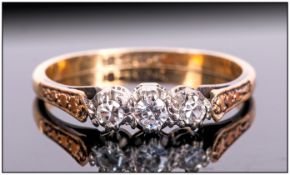 18ct Gold Diamond Ring Three Old Cut Diamonds, Claw Set, Stamped 18ct&PT, Ring Size J