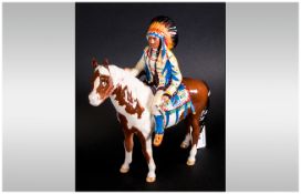 Beswick Horse and Rider Figure ' Mounted Indian' Model Num.1391. Designer Mr Orwell. Height 8.5