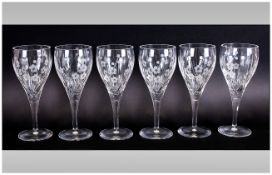 A Top Quality Set of Six Cut Glass Wine Glasses, with Etched and Cameo Floral Decoration to Each