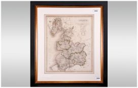 County Framed Map Of Lancaster By J&C Walker. Hand coloured wash. Published by Longman, 1