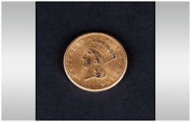 American Gold Indian Princess One Dollar Coin - Date 1862. Weight 1.7 grams. Grade Good. Mint