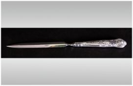 Elegant Silver Handle Letter Opener, Kings Pattern. Hallmark London 1988. 9 Inches In Length. As New