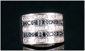 A Silver Set Diamond & Blue Stone Channel Set Ladies Dress Ring, Marked JWBR & 925.