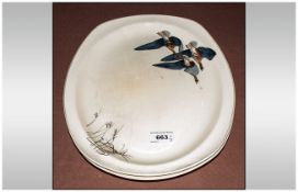 Two Midwinter Wild Geese Circa 1954 Style Craft Shape Platters drawings by artist Peter Scott