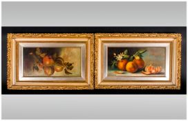 Dora M. Longstaff Australian Artist Pair of Oil on Canvas ' Stillife ' Apples and Oranges. Signed to