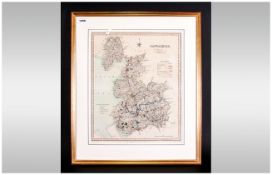 County Framed Map Of Lancaster By J&C Walker. Hand coloured wash. Published by Henry Teasdale &