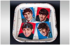 The Beatles Enamelled Rounded Square Tray With Facsimile Signatures, '6MB Made In Great Britain'