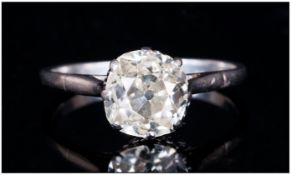 Single Stone Diamond Ring Old Cushion Cut Diamond, Claw Set With Gallery Mount In White Gold (