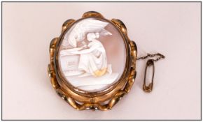 Gilt Metal Framed Shell Cameo Brooch 53x44mm