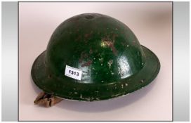 WW2 Steel Helmet Painted Green With Liner