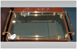 Contemporary Mirrored Tray with gilt metal gallery and carrying handles, Italian, Gold plated in 24K