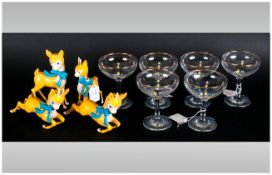 Vintage Set Of Six Babycham Glasses complete with 4 babycham Bambi figures and corkscrew.