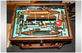 Collection Of Cased Vintage Haberdashery Tools With spinning bobbins, chisels, yarn weights, hand