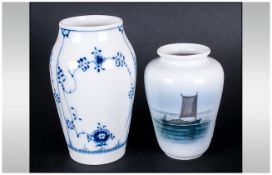 Royal Copenhagen Fine Porcelain Vases ( 2 ) In Total. c.1980. Number 384 & 2898-1740. Stands 4 & 5.5