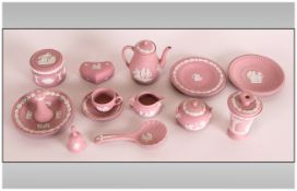 Collection of Pale Pink Wedgwood Miniature Pieces (14) in total. Includes teapot, cups, saucers,