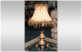 Reproduction Gilt Metal Lamp & Shade, the lamp designed with a pineapple theme. On a black base with