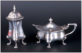 An Early 20th Century Silver Pepperette and Matching Lidded Mustard Pot, Complete with Spoon.