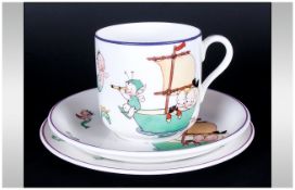 Shelley - Mabel Lucie Attwell Trio Cup, Saucer and Plate. Reg.721555. c.1930's. Reads - A Fairies