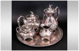 Four Piece Silver Plated Tea Set With Matching Tray