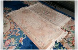 Two Embossed Chinese Floral Carpets of Small Sizes. Beige Ground Runner Size 53 x 24 Inches and Pink