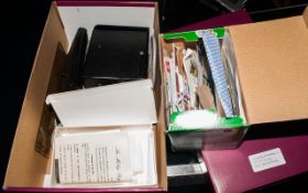 Box of Stamp Collectors Accessories includes watermark detector, tweezers, magnifier, catalogue