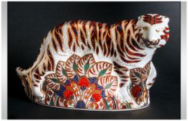 Royal Crown Derby Large Paperweight ' Bengal Tiger ' Gold Stopper. Date 1995. 5.5 x 7.5 Inches.