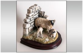 Border Fine Arts Hand Made Ltd Edition and Numbered Group Figure ' Ewe and Lambs ' Sculpture Anne