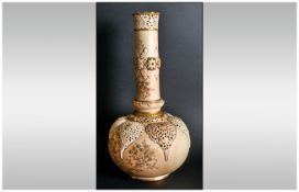 Royal Worcester China Works Hand Painted Blush Ivory and Gold Persian Style Reticulated Tall Vase,