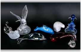 Collection of Glass Animal and Bird Figures (9) in total including dolphin figure, swan, whales,