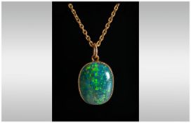 Victorian 15ct Gold Set Opal Doublet Pendant / Drop. Fitted To a 15ct Gold Chain. Marked 15ct. Chain