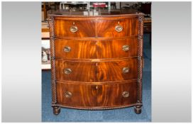 Regency Bow Fronted Chest Of Drawers with a reeded top edge & twisted column sides, 2 short drawers,