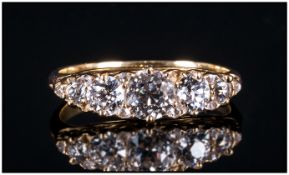 18ct Gold Victorian Diamond Ring, Set With Five Round Old Cut Graduating Diamonds, Between Rose