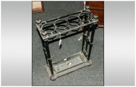 Victorian Cast Iron - Umbrella Stick Stand with 4 Apertures and Removable Drip Tray. c.1880.