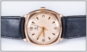 Rolex Tudor 9ct Gold Cased Wristwatch, leather strap. Hallmark Birmingham  1954. 15 Jewels,