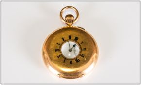 18ct Gold Demi Hunter Pocket Watch, White Enamelled Dial With Roman Numerals And Subsidiary Seconds,