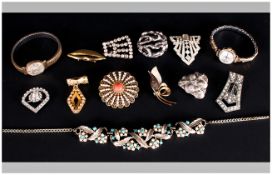 Small Collection Of Costume Jewellery including brooches, wristwatches etc.