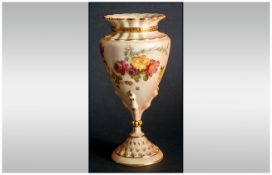 Royal Worcester Hand Painted Blush Ivory Vase of Good Quality, Decorated with Floral Images and Gold