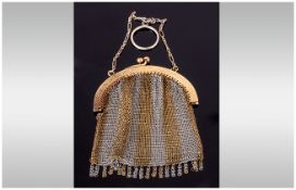 Ladies Yellow Metal Mesh Purse. Looks To Be Early 20thC. Marked IGI GOLDIN To Interior Complete With